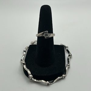 Silvertone bracelet, and ring